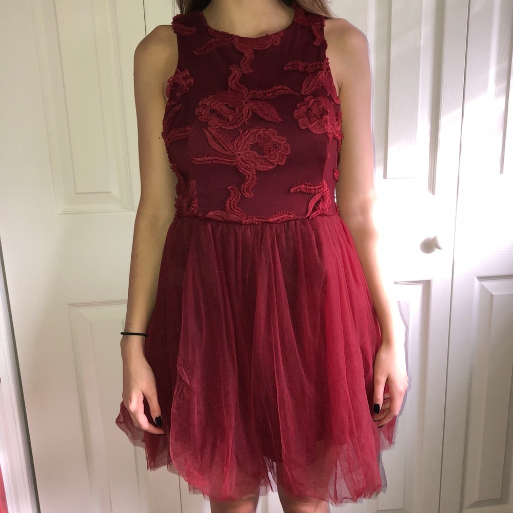 red puffy dress
